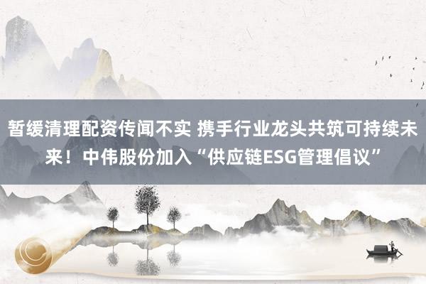 暂缓清理配资传闻不实 携手行业龙头共筑可持续未来!中伟股份加入“供应链ESG管理倡议”